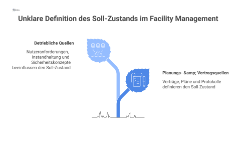 Hierarchisches Diagramm, das die Quellen für den Soll-Zustand im Facility Management in Planungs- und Betriebsquellen unterteilt. 